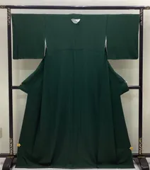 新品未使用　袷着物　色無地　縫紋　深緑色　正絹　TL寸　R451