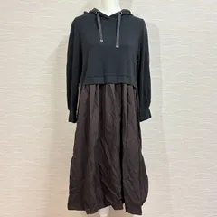 【Style Ravie ラヴィークリエーション】ドッキングワンピース パーカーワンピ ナイロン切替 フレア 長袖 13 ブラック/ダークブラウン
