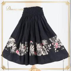 フラダンス 衣装 パウスカート ブラック系 プルメリア柄 モンステラ柄 シングル シンプル 上品 大人っぽい シック きれい エレガント 華やか 鮮やか かわいい 黒 白 ハワイアン アロハ ハワイアンプリント フラ ダンス レッスン 練習 シンプルモダン