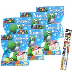 [6개 세트] 목욕 폭탄 슈퍼 마리오 요시 목욕 공 마리오 선 아트 인기 게임 캐릭터 마스코트들이 [키즈도 엄마도 기쁜 치약 1개 덤 포함]