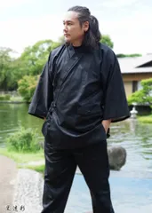 【新品 未使用】ME-C-73  ズボン単品　パンツのみ　サイズL メンズ 坂口拓 コラボ作務衣 迷彩 綿100%  さむえ サムエ 作業着 普段着 俳優 キングダム プレゼント 父の日 芸能人 黒 ブラック お買い得　ポケット ボタン付き