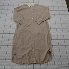◇ Θ 無印良品 MUJI ストライプシャツワンピース ベージュ系 綿100% M-L レディース E  【1512100010289】