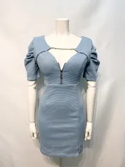 2288 DAZZY デイジー　キャバクラ　ドレス　ワッフル　ジップ　タイト　ミニ　伸縮性　パール　チェーン　キャバドレス　S