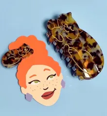 ククハンドメイド編みトータシェル猫バンスクリップ (プレゼント包装フルセット)