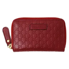 グッチ GUCCI カードケース レディース ブランド コインケース マイクロGG シマ レザー レッド 544249 赤 ラウンドファスナー おしゃれ 【中古】