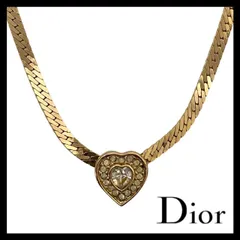 M【Dior】ハート ネックレス ゴールド/金 カラー ラインストーン ペンダント ヴィンテージ Christian Dior/クリスチャンディオール (63869ST2a)