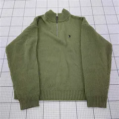 ◇ Θ ユーエス ポロ アッスン U.S. POLO ASSN. ハーフジップニットセーター メンズ Mサイズ カーキ系 E  【1601150015853】