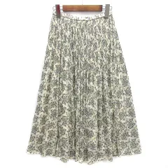未使用品 ユニクロ シー UNIQLO：C シフォン プリーツ スカート ロング丈 花柄 ウエストゴム オフホワイト S 461108