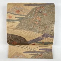 名古屋帯/紗 ］正絹 生成り 雪芝 芝草 着物 盛夏 夏帯 小紋 色無地 