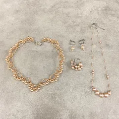 （0）☆22【一点もの】パール調 ハンドメイド アクセサリー ネックレス イヤリング リング チョーカー 4点セット まとめ売り