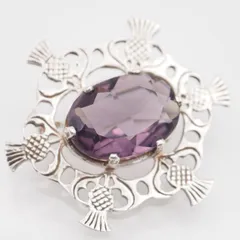 Q941 アメジスト SILVER刻印 ブローチ デザイン シルバー ヴィンテージ 2月誕生石