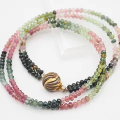 Q856 トルマリン SILVER刻印 ネックレス マルチカラー 2連 ゴールドカラー デザイン シルバー 10月誕生石