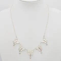 Q854 ヴィンテージ 925刻印 ネックレス フィリグリー 銀線細工 蝶 バタフライ デザイン シルバー