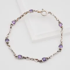 Q661 アメジスト 925刻印 ブレスレット デザイン シルバー 2月誕生石