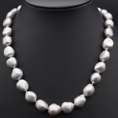 Q655 大粒 バロックパール 真珠 ネックレス チャーム グレー系カラー デザイン シルバー 6月誕生石