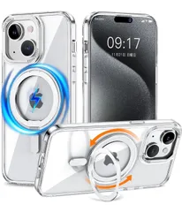 ★iPhone13 用 ケース 縦横両対応 リング 【多機能360度回転スタンド】MagSafe対応 ワイヤレス充電対応 半透明マット スマホケース 米軍規格 耐衝撃 カメラレンズ保護 車載ホルダー対応 6.1インチ アイフォン13ケース (クリア