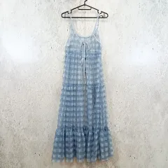 mily bilet ミウィビレット チュール フリルティアード キャミワンピース シアー ロング丈 ブルー Mサイズ 〇□☆