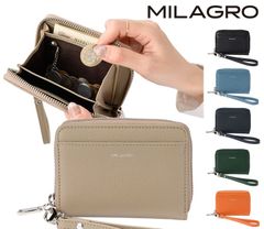 MILAGRO Milagro Shrink Leather Round Zip Card Wallet with Strap (Compact Coin Purse, Women's Wallet, Card Holder, Minimalist, Small Wallet, Leather, Shrink Leather, Father's Day, Mother's Day Gift) sl-sh-2824