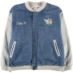 古着 90年代 ディズニー Disney ティンカーベル 中綿入り デニムスタジャン バーシティジャケット メンズL相当 ヴィンテージ/eaa604596