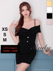 SALE ブラック  [ON2950-B-2507]【ANDY/アンディ】 半袖/ バストクロス/ オフショル/ ストレッチ/ ビジューボタン/ タイト/ ミニドレス/ キャバドレス/ AngelR/ ローブドフルール