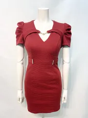 2291 JEWELS ジュエルズ　キャバクラ　ドレス　パフスリーブ　タイト　ミニ　伸縮性　ワッフル　キャバドレス　S