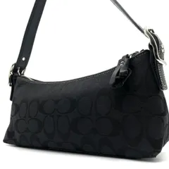 美品● COACH コーチ ショルダーバッグ ワンショルダー シグネチャー キャンバス レザー ブラック