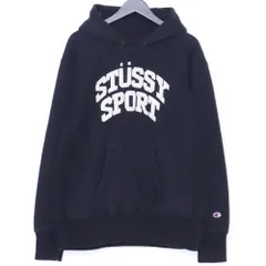 STUSSY × CHAMPION リバースウィーブ フェルトパッチ ロゴ パーカー Lサイズ ブラック
