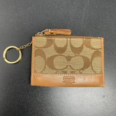 コーチ 　  小銭入れ　キャンバス　レザー　キーリング付き　シグネチャー　ベージュ　茶　 B26021553