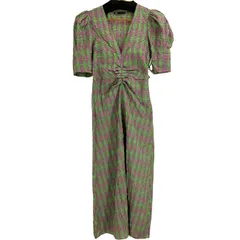 ザラ ZARA ZARA CHECK PRINT DRESS パフスリーブ Vネック ロングワンピース ドレス レディース import：M 