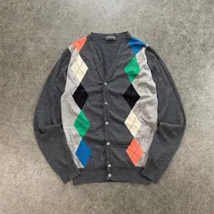 英国製 JOHN SMEDLEY Cardigan ジョンスメドレー 長袖 薄手 カーディガン Vネック アーガイル柄 ウール マルチカラー メンズ