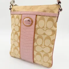 【良品】COACH y2k canvas beige crocodile pink shoulder bag pochette signature コーチ 馬車ロゴ クロコダイル調 シグネチャー ショルダーバッグ ポシェット