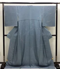 中古品　袷着物　訪問着　藍ねず色　正絹　TL寸　ワイドサイズ　R456