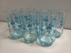 【☂️7個セット】アデリア　昭和レトロ　石塚硝子株式会社　ADERIA 傘柄　グラス　コップ　ガラス　ブランド食器　キッチン用品　水色　ブルー