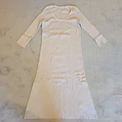 Mila Owen リブニットワンピース／ サイズ1 アイボリー フレア ロング丈 七分袖 美シルエット