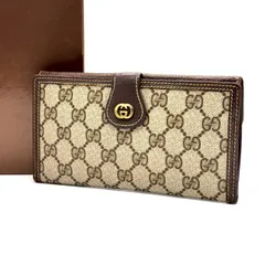 【時を纏うGG】　GUCCI オールドグッチ　長財布 GGスプリーム インターロッキング レザー ゴールド金具　ベージュ ブラウン