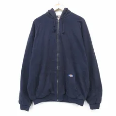 XL/古着 ディッキーズ 長袖 フルジップ スウェット パーカー メンズ ワンポイントロゴ 大きいサイズ ラグラン 濃紺 内側サーマル 25dec29