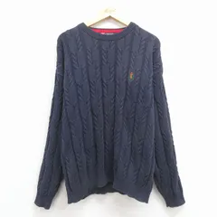 XL/古着 ラルフローレン チャップス 長袖 ブランド ケーブル セーター メンズ 90年代 90s ワンポイントロゴ コットン クルーネック 紺【spe】 25dec29