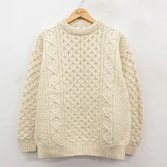 L/古着 長袖 アラン フィッシャーマン ケーブル セーター メンズ 00年代 00s ウール クルーネック アイルランド製 生成り【spe】 25dec29