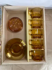 新品　曽我ガラス カップソーサーセット　アンティーク　レトロ　ガラス食器