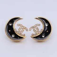 未使用 CHANEL ココマーク ムーンピアス ラインストーン ゴールド ブラック