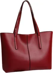 MYSKUFT トートバッグ レディース 大容量 シンプル 通勤 通学 ビジネス A4対応 PUレザー 無地 (レッド,  幅44cmx縦28cmx奥行11.5cm)