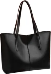 MYSKUFT トートバッグ レディース 大容量 シンプル 通勤 通学 ビジネス A4対応 PUレザー 無地 (ブラック,  幅44cmx縦28cmx奥行11.5cm)