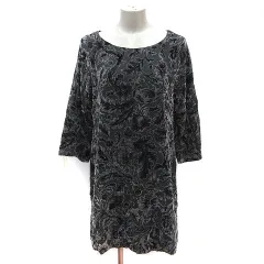 B&Y ユナイテッドアローズ BEAUTY&YOUTH ビューティー&ユース ワンピース ひざ丈 総柄 七分袖 チャコールグレー 黒 ブラック /MS