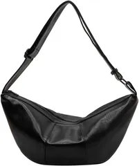 MYSKUFT ショルダーバッグ ホーボーバッグ ラウンドショルダー レディース 斜め掛け ワンショルダー ボディ ミニバッグ メッセンジャー 三日月型 PUレザー (ブラック,  横44x高さ21xマチ6cm)