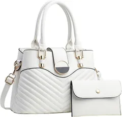 MYSKUFT ハンドバッグ レディース トートバッグ ショルダー付き 通勤 通学 きれいめ 大容量 軽量 PUレザー 韓国風 おしゃれ 小さめポーチ付き (ホワイト,  29cm x 21cm x 12cm)