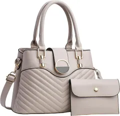 MYSKUFT ハンドバッグ レディース トートバッグ ショルダー付き 通勤 通学 きれいめ 大容量 軽量 PUレザー 韓国風 おしゃれ 小さめポーチ付き (グレー,  29cm x 21cm x 12cm)