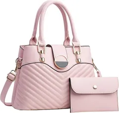 MYSKUFT ハンドバッグ レディース トートバッグ ショルダー付き 通勤 通学 きれいめ 大容量 軽量 PUレザー 韓国風 おしゃれ 小さめポーチ付き (ピンク,  29cm x 21cm x 12cm)