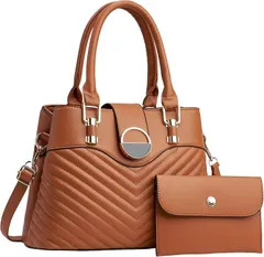 MYSKUFT ハンドバッグ レディース トートバッグ ショルダー付き 通勤 通学 きれいめ 大容量 軽量 PUレザー 韓国風 おしゃれ 小さめポーチ付き (ブラウン,  29cm x 21cm x 12cm)