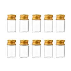 【在庫セール】Charmoon 小瓶 ガラス ミニボトル 透明 蓋付き 密閉 粉末 液体 保存 10個 (8ml ゴールド)