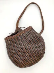 DEVECCHI デヴェッキ レザーメッシュ 編み込み 巾着 ラウンド ショルダー バッグ 茶 ■■ レディース